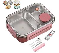 Générique Escentio Lunch Box, Stainless Steel Portable Escentio Lunch Box, Leak-Proof Stackable Cutlery Set with 2/3 Compartment,Large Capacity (Three Compartments Pink) (pink,2-Grid)