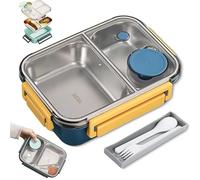 Générique Escentio Lunch Box, Stainless Steel Portable Escentio Lunch Box, Portable, With Tableware And Divided Compartments, for Everyday Travel (Blue,2-Grid)