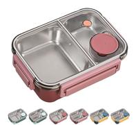 Générique Escentio Lunch Box, Stainless Steel Portable Escentio Lunch Box, with Divided Compartments, for Office,Travel, Large Capacity (Pink,2Grid)
