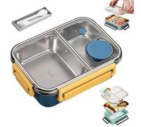 Générique Escentio Lunch Box, Stainless Steel Portable Escentio Lunch Box, with Tableware and Divided Compartments, Portable Large Capacity, for Office, Travel, Field Lodgings (Blue,2Grid)