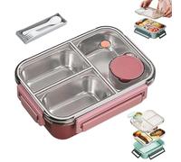 Générique Escentio Lunch Box, Stainless Steel Portable Escentio Lunch Box, with Tableware and Divided Compartments, Portable Large Capacity, for Office, Travel, Field Lodgings (Pink,3Grid)
