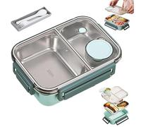 Générique Escentio Lunch Box, Stainless Steel Portable Escentio Lunch Box, with Tableware and Divided Compartments, Portable Large Capacity, for Office, Travel, Field Lodgings (Green,2Grid)