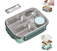 Générique Escentio Lunch Box, Stainless Steel Portable Escentio Lunch Box, with Tableware and Divided Compartments, Portable Large Capacity, for Office, Travel, Field Lodgings (Green,3Grid)
