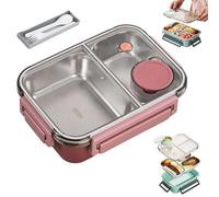 Générique Escentio Lunch Box, Stainless Steel Portable Escentio Lunch Box, with Tableware and Divided Compartments, Portable Large Capacity, for Office, Travel, Field Lodgings (Pink,2Grid)