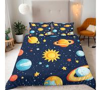Générique Espace Housse de Couette 140x200cm Univers Planète Espace Enfants Parure de Lit 1 Personnes en Microfibre Set Housse de Couette avec Fermeture Éclai avec 2 Taies d'oreiller 65x65cm