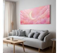 Générique Espace Lune Nuages Étoiles Tableau Décoration Murale Salon - Impression sur Toile Encadrée Rêveur pour Chambre, Bureau et Couloir, À Assembler Soi-même Murale 70 x 50 cm