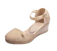 Générique Espadrille Femmes Compensees Fermées - Espadrilles Femme Été Confortable Elegant Sandale Avec Fermé Derrière Décontractées Chaussures Paille Claquettes Légère Espadrilles
