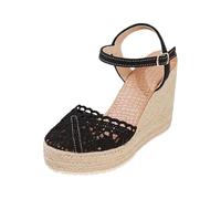 Générique Espadrilles Compensées Femme Été Légères, Chaussures Plateforme Bout Fermé en Dentelle Aérée, Bride Cheville Style Bohème Décontracté pour Plage, Ville et Balade Estivale