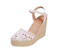 Générique Espadrilles Compensées Femme Été Légères, Chaussures Plateforme Bout Fermé en Dentelle Aérée, Bride Cheville Style Bohème Décontracté pour Plage, Ville et Balade Estivale