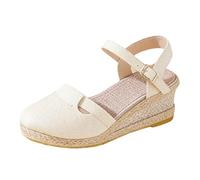 Générique Espadrilles Sandales Talon Compensé Femme Fermé Devant Sandale Plateforme à Lacet Chaussure Femme Ete Sandale Fermer Devant Couleur Unie Chaussures Plate-Forme En Paille Elegant