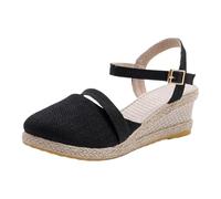 Générique Espadrilles Sandales Talon Compensé Femme Fermé Devant Sandale Plateforme à Lacet Chaussure Femme Ete Sandale Fermer Devant Couleur Unie Chaussures Plate-Forme En Paille Respirant