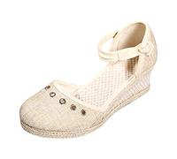 Générique Espadrilles Sandales Talon Compensé Femme Fermé Devant Sandale Plateforme à Lacet Chaussure Femme Ete Sandale Fermer Devant Chaussures Plate-Forme En Paille Elegant Antidérapant
