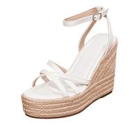 Générique Espadrilles Sandales Talon Compensé Femme Ouvert Devant | Sandale Plateforme à Lacet Chaussure Femme Ete Sandale Couleur Unie Chaussures Plate-Forme en Paille