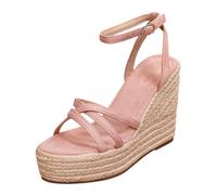 Générique Espadrilles Sandales Talon Compensé Femme Ouvert Devant | Sandale Plateforme à Lacet Chaussure Femme Ete Sandale Couleur Unie Chaussures Plate-Forme en Paille