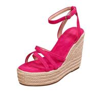 Générique Espadrilles Sandales Talon Compensé Femme Ouvert Devant | Sandale Plateforme à Lacet Chaussure Femme Ete Sandale Couleur Unie Chaussures Plate-Forme en Paille