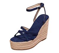 Générique Espadrilles Sandales Talon Compensé Femme Ouvert Devant | Sandale Plateforme à Lacet Chaussure Femme Ete Sandale Couleur Unie Chaussures Plate-Forme en Paille