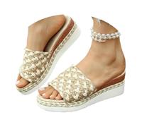 Générique Espadrilles Wedge Sandals for Women, Slides Beige Platform Sandals Open Toe Comfort Beach Sandals Slippers for Casual