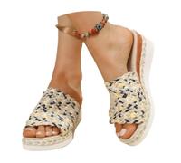 Générique Espadrilles Wedge Sandals for Women, Slides Beige Platform Sandals Open Toe Comfort Beach Sandals Slippers for Casual