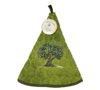 Générique Essuie-Main Rond en Coton, Motif Olivier, 70 cm, Vert, Tissage Jacquard, 550g/m²