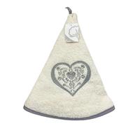 Générique Essuie Main Rond en éponge Coton brodé cœur Ecru argenté