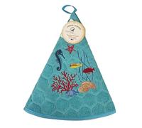 Générique Essuie Main Rond en éponge Coton Jacquard qualité Premium Marin Turquoise