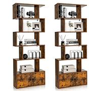 Générique Étagère à 6 Niveaux avec Placard, bibliothèque Haute autoportante avec Dispositif Anti-basculement, Solution de Rangement pour la Maison, étagère géométrique en Forme de S pour Bureau,