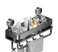 Générique Étagère À Ventouse pour Salle De Bain - Étagère de Rangement avec Crochets Amovibles - Rangeur Antirouille Plateau sans Perçage pour Maison Cuisine Salle de Bain Placard Toilettes