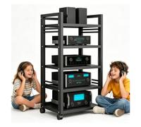 Générique Étagère Audio 5 Étagères Charge Élevée - Meuble En Métal Avec Roues Verrouillables Pour Amplificateur, Tuner Et Équipement AV,porte Vinyle,5 Niveaux Réglables(Noir)