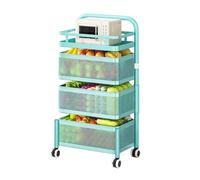 Générique Étagère Carrée Rotative for Fruits Et Légumes, Panier Rotatif De Rangement Multicouche, Étagère De Salle De Bain avec roulettes, for Cuisine, Salle De Bain(Blue,4 Tiers)
