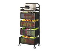 Générique Étagère Carrée Rotative for Fruits Et Légumes, Panier Rotatif De Rangement Multicouche, Étagère De Salle De Bain avec roulettes, for Cuisine, Salle De Bain(Black,5 Tiers)