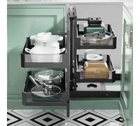 Générique Étagère d'angle Extensible et pivotante pour Meuble de Cuisine, avec 4 paniers et 2 Niveaux, idéale pour optimiser l'espace dans Un Coin de Cuisine.