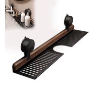 Générique Étagère De Salle De Bain à Ventouse en Noyer,Organiseur D'éVier Mural Amovible Et éTanche,sans PerçAge,Support Rangement Robinet Bois pour Accessoires Cuisine Et Salle Bain(40cm,Black)