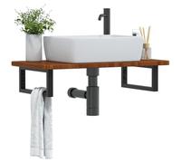 Générique Étagère de Vasque Murale Acier et Bois de chêne Massif,Meubles-lavabos de Salle de Bains,10.08KG-3302345