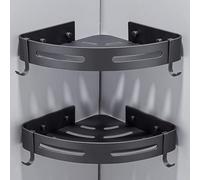 Générique Etagère Douche d'angle sans Perçage Rangement Salle de Bain/Accessoire Support Porte Savon Aucun Antirouille en Métal Lot de 2 Argent Avec Crochets (Noir)