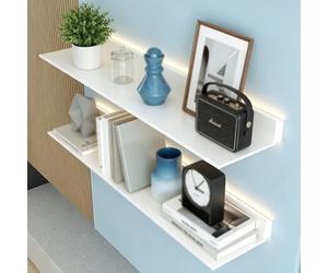 Générique Étagère Murale，Étagère Flottantes Murale avec Éclairage LED, Bibliotheque Murales Étagères Lumineuses pour Chambre, Adaptées Au Salon/Salle De Bain/Cuisine/Bar(White,150cm/59in)