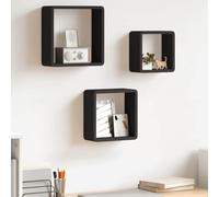 Générique Étagères murales Cube 3 pièces Noir MDF, étagères d'angle avec système de Montage Invisible, Stables et durables pour Livres, récompenses et Objets de Collection.