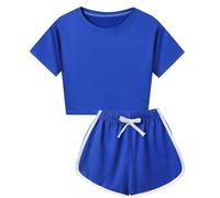 Générique Été enfants enfant garçons filles doux à manches courtes petit haut chemisier et Short décontracté deux pièces ensemble de tenue (Blue, 13-14 Years)