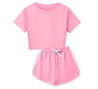 Générique Été enfants enfant garçons filles doux à manches courtes petit haut chemisier et Short décontracté deux pièces ensemble de tenue (6-7 Years)