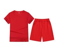 Générique Été enfants enfant garçons filles doux à manches courtes t petit haut chemisier et Short décontracté deux pièces ensemble de tenue (Red, 10-11 Years) Ensemble Fille Été
