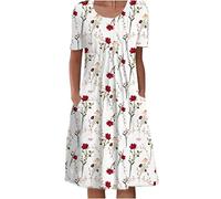 Générique Été Femmes décontracté col Rond Poche à Manches Courtes imprimé Robe Mode tempérament Longue Robe Robe Noire Dentelle (G, S)