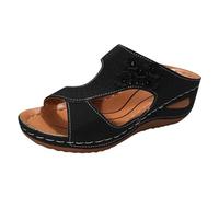 Générique été femmes pantoufles fond épais compensé bout ouvert respirant léger sans lacet confortable fleurs serpentine imprimer Chaussures Plates (41)