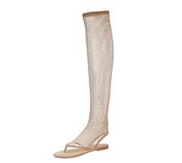 Générique Été nouveau fond plat clip pied sandales femme Europe et États-Unis commerce extérieur strass sandale bottes sandales sexy (Khaki, 42)