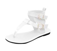 Générique Été nouveau talon bas pince orteils chaussures pour femmes romaines mode confortable boucle de ceinture plat haut sandales (White, 40)