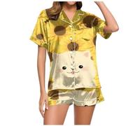 Générique Ete Pijamas Femme Coton Imper avec Capuche Pyjama Court De Pluie Ensemble Short À Manches Courtes Vêtements Nuit Pijama Rains Impermeable Satin Pyjashort pour Femmes Veste Cuir Noir
