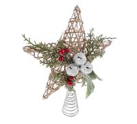 Générique Étoile de Cimier pour Sapin de Noël en Fer avec Clochettes Décoration de Sapin Rustique en Corde de Jute Tressée Base Conique Stable pour Fête et Ambiance de Noël
