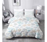 Générique Étoile De Mer Coquillage Housse de Couette Enfant Paysages Océaniques Parure de Lit 3 Pièces, Microfibre Confortable, Fermeture Éclair & Attaches d'Angles - Linge de Lit Chic - 90 x 190 cm