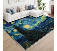 Générique Étoiles Village Tapis de Salon Lavable 60x90 cm， Post-Impressionnisme Huile Peinture - Antidérapant et Lavable en Machine - Poils Courts - Douce - pour Salon, Chambre ou Bureau