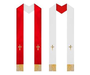 Générique Étole Liturgique - Avec Broderie À Franges Réversible Unisexe Fournitures Ecclésiastiques | Écharpe Cérémonie Religieuse,pour Mariage Baptême Funérailles et Confirmation