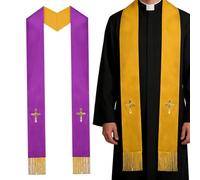 Générique Étole Pastorale - Accessoire Ministre Mariage Avec Franges | Modèle Réversible Polyester 13x135cm Ornement Liturgique Pour Baptême Funérailles Confirmation Cérémonie Service Église