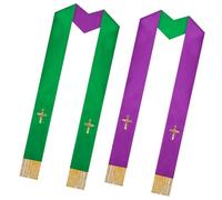 Générique Étole Pastorale - Accessoire Ministre Mariage Avec Franges | Modèle Réversible Polyester 13x135cm Ornement Liturgique Pour Baptême Funérailles Confirmation Cérémonie Service Église